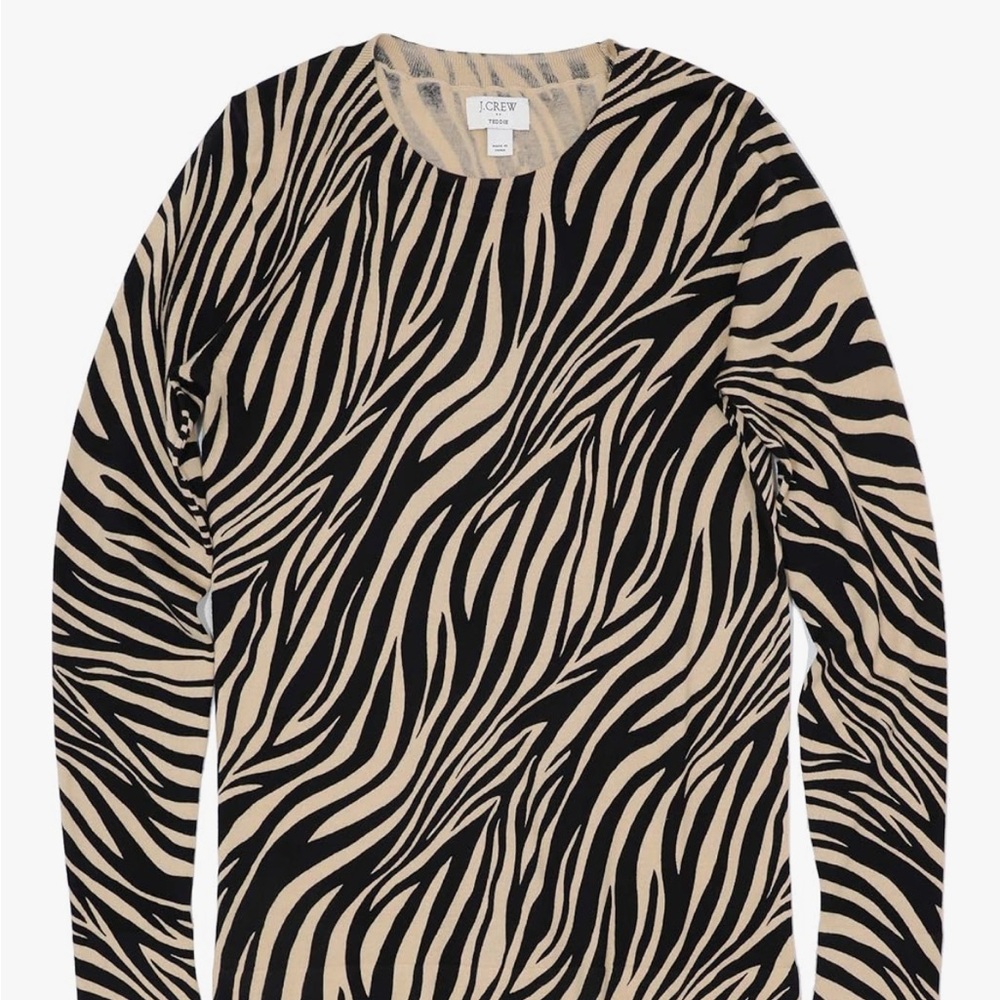 J. Crew Teddie Black and Tan Zebra Print Crewneck Sweater